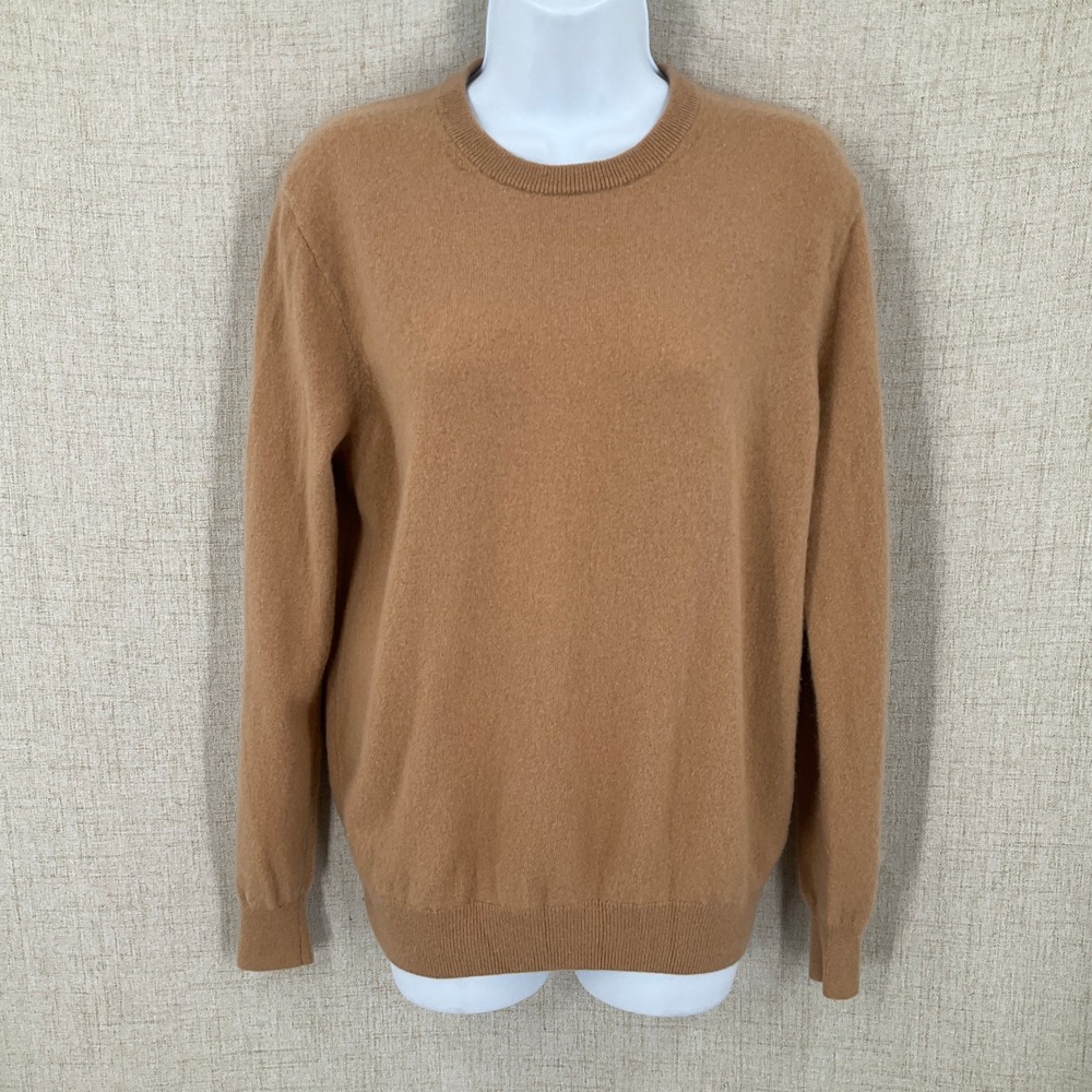 J.Crew Sweater Women Medium Tan 100% Cashmere Crewneck Classic Minimalist Luxury